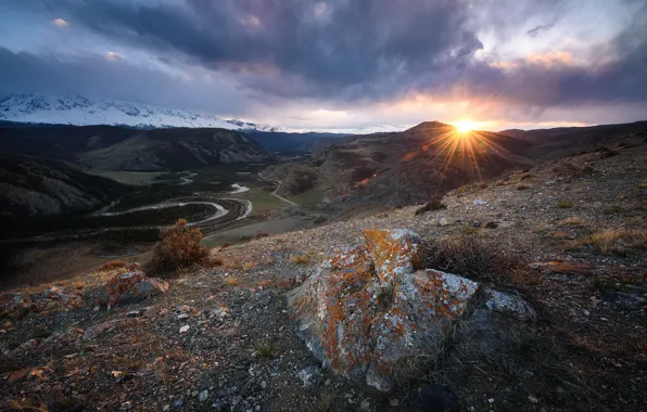 Картинка закат, горы, Россия, Алтайский край