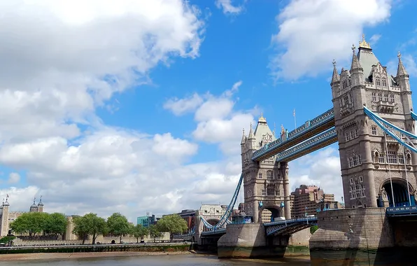 Картинка облака, мост, река, Англия, Лондон