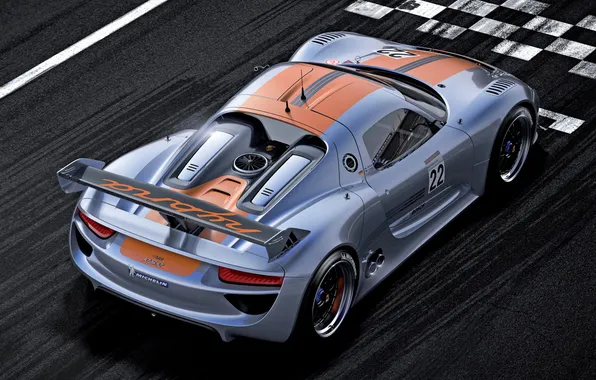 Картинка Porsche, машина, порше, трасса, задок, 918, Concept, RSR