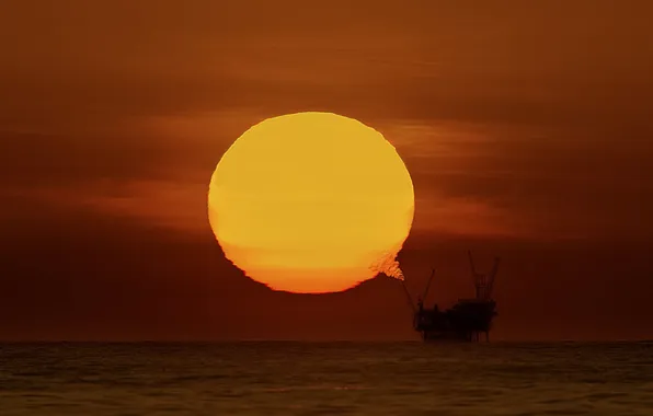 Картинка море, солнце, закат, платформа