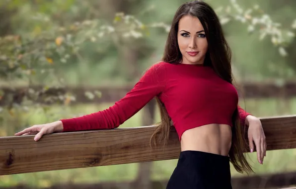Грудь, взгляд, девушка, лицо, поза, животик, брюнетка, girl