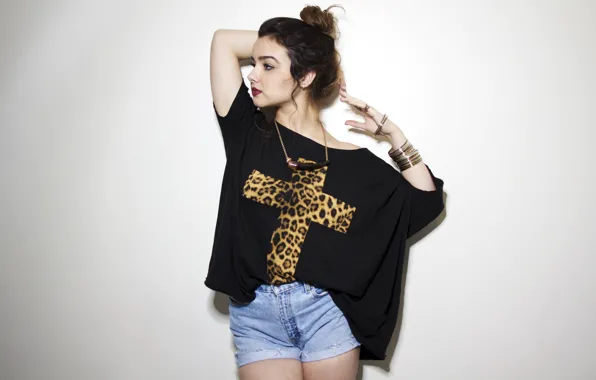 Girl, leopard, woman, cross, model, ring, brunette, female