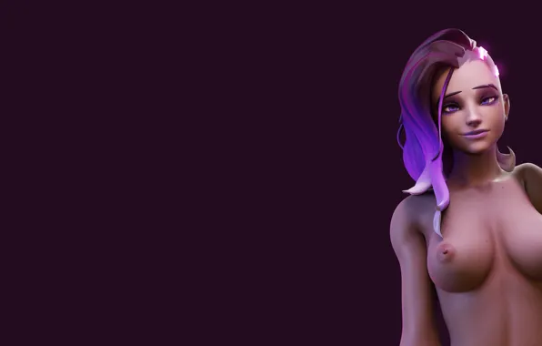 Грудь, девушка, голая, girl, nude, Overwatch, Sombra, Сомбра