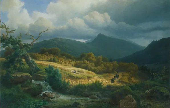Пейзаж, масло, холст, 1855, На кладбище в Баден-Бадене, Pierre Louis Dubourcq