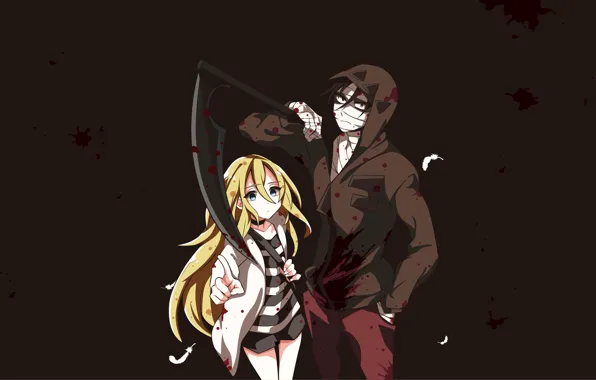 Девушка, оружие, фон, коса, парень, Ангел кровопролития, Satsuriku no Tenshi