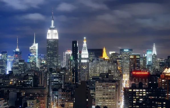 Картинка ночь, огни, нью-йорк, night, new york, nyc, midtown manhattan