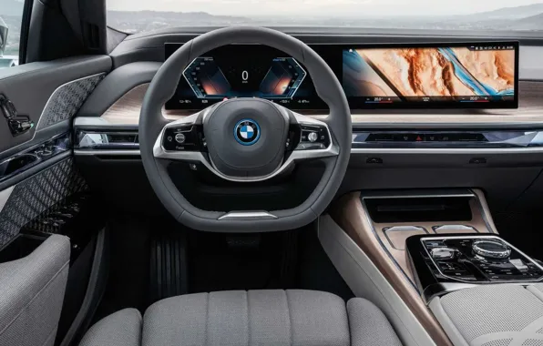 Руль, дисплей, панель приборов, салон автомобиля, BMW 7 Series, G70, G71