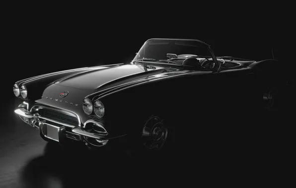 Картинка lights, Chevrolet Corvette, chrome, classic car, Chevrolet Corvette Tuxedo Black 1962