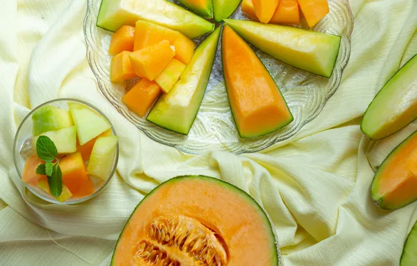 Кусочки, дольки, нарезка, композиция, дыня