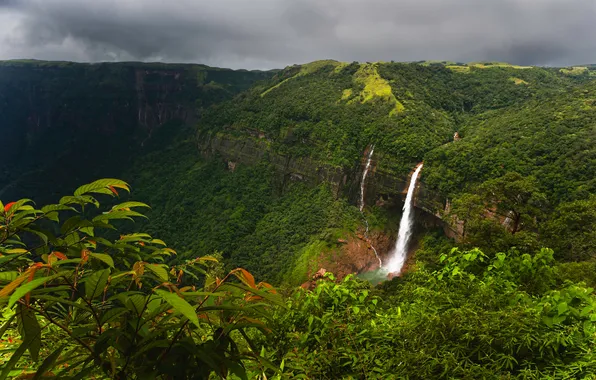 Sky, nature, water, waterfalls, travel, falls, nohkalikai, shillong