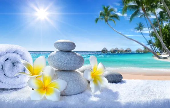 Песок, море, пляж, лето, небо, пальмы, summer, beach