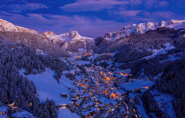 Картинка Зима, Горы, Рождество, Италия, Долина, Christmas, Italy, Valley