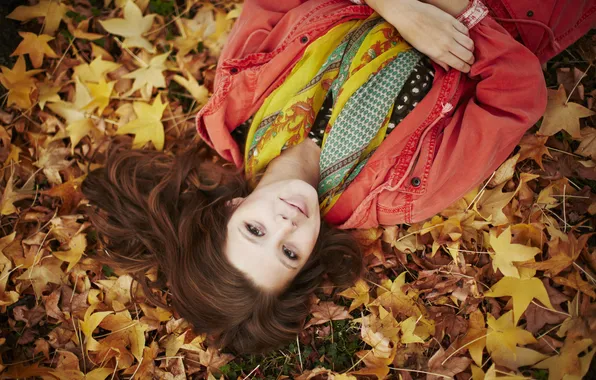 Картинка осень, листья, девушка, Taelor