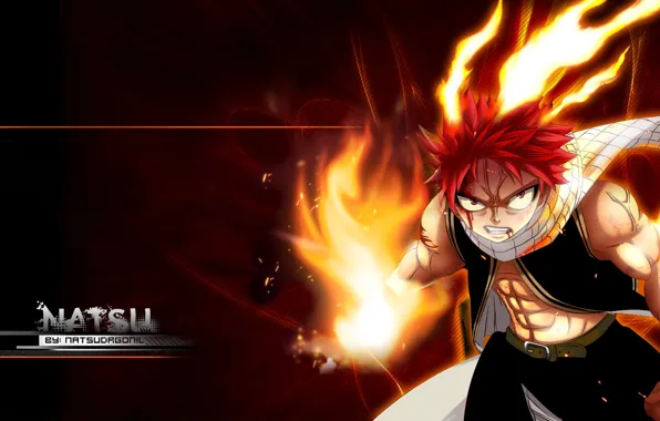 Огонь, аниме, арт, парень, Fairy Tail, Нацу, Хвост феи, Драгнил
