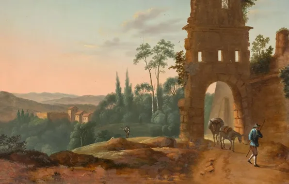 Картина, живопись, painting, Итальянский пейзаж, Italian landscape, Johann Heinrich Stobwasser, 5th to 19th centuries manufaktur, …