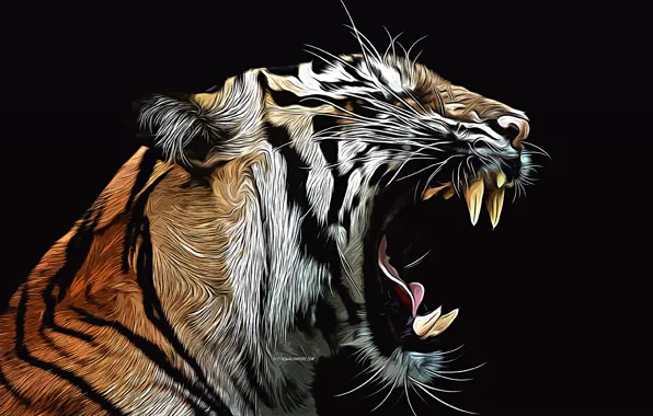 Картинка tiger, fury, vector art, abstract animals, creative art, wild animals, vector drawing, furious tiger