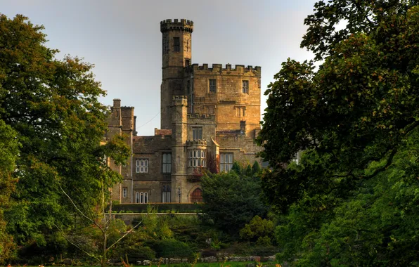 Картинка деревья, замок, Англия, Lancashire, Hornby Castle