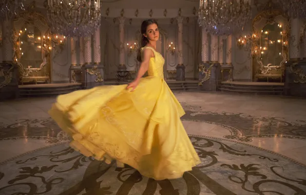 Картинка cinema, Disney, Emma Watson, dress, yellow, movie, film, Beauty and The Beast