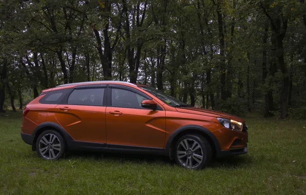 Лес, природа, автомобиль, lada vesta
