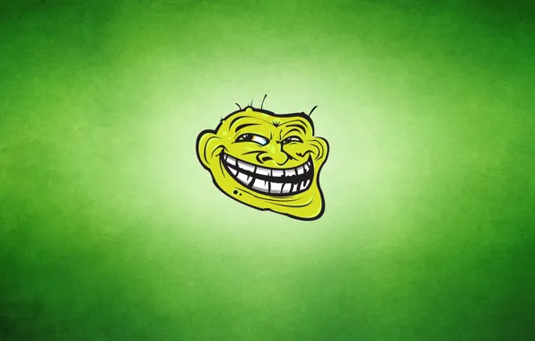 Картинка зеленый, улыбка, Trollface, Троллфейс, зубастый, зеленоватый фон, лицо тролля