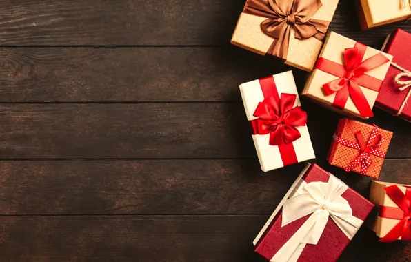 Ленты, подарки, Новый год, box, wood, коробки, декор, Xmas