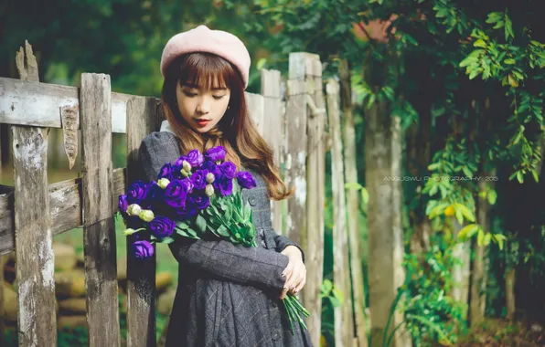 Картинка девушка, цветы, забор