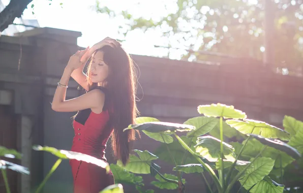 Лето, девушка, лицо, волосы, платье