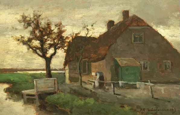 Масло, картина, 1903, Иохан Хендрик Вейсенбрух, Johan Hendrik Weissenbruch, Крестьянский дом у канала