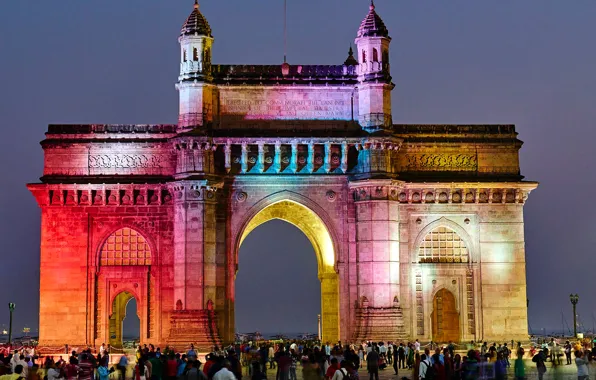 Люди, Индия, архитектура, Мумбаи, Ворота Индии