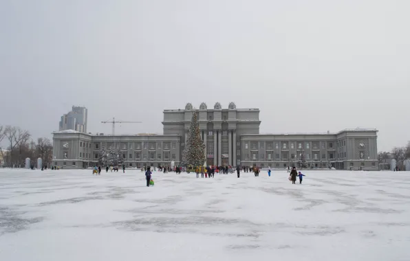 Зима, Снег, Ёлка, Самара, Поволжье, Площадь Куйбышева