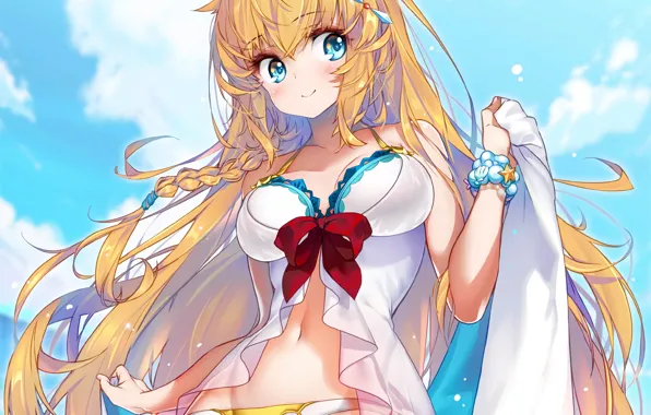 Girl, sexy, cleavage, blouse, long hair, boobs, anime, beautiful
