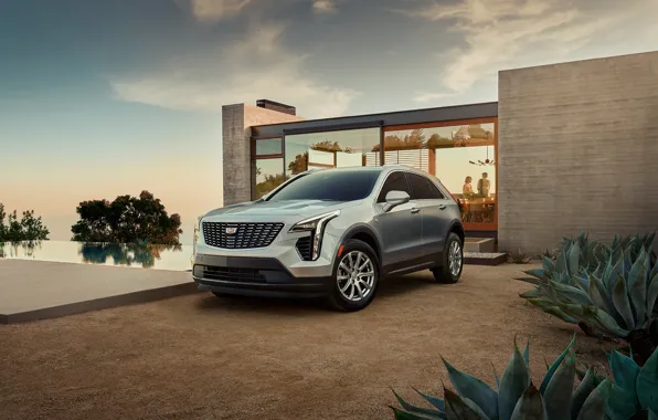 Дом, транспорт, растения, автомобиль, Cadillac XT4