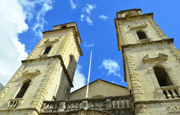 Небо, горы, город, дом, церковь, архитектура, church, montenegro