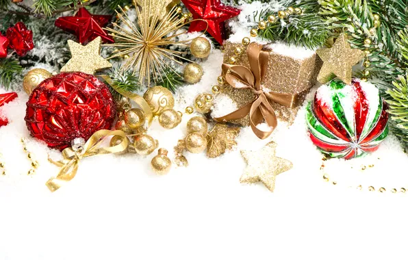 Картинка снег, украшения, шары, Новый Год, Рождество, Christmas, Xmas, decoration