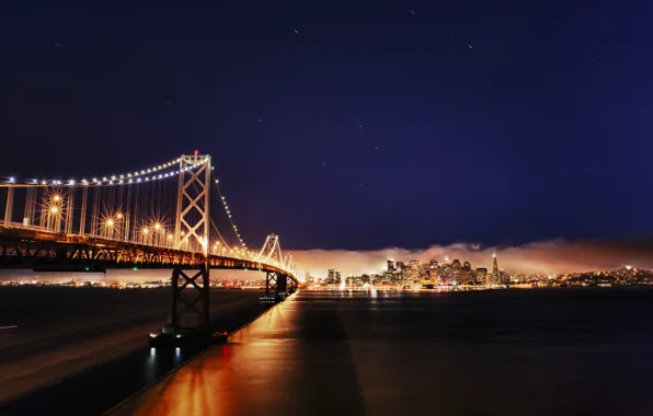 Картинка мост, город, огни, пролив, река, California, San Francisco, USА