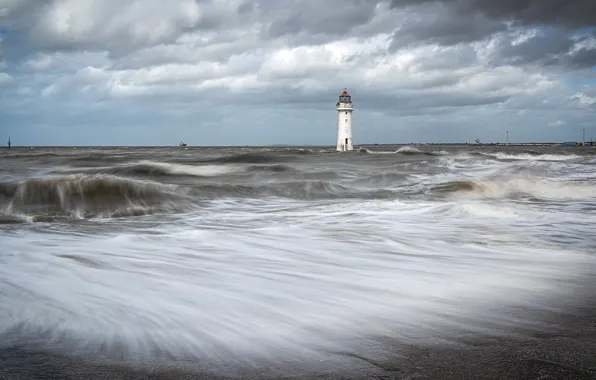 Sea, Perch Rock, Storm Ellen, Lightouse, Little Stopper