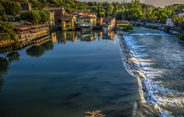 Картинка отражение, река, здания, дома, Италия, Italy, Верона, Veneto