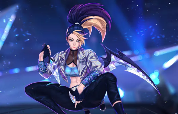 Взгляд, стиль, оружие, игра, красотка, game, красивая девушка, Akali
