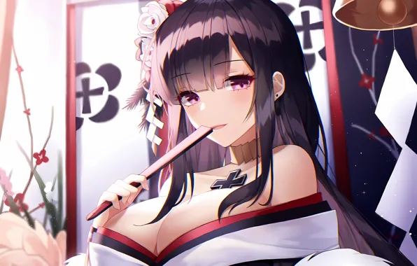 Girl, sexy, yukata, cleavage, dress, boobs, anime, beautiful