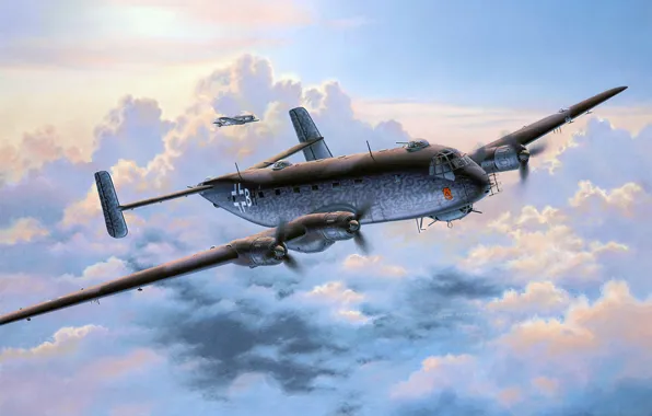 Картинка небо, рисунок, арт, морской, немецкий, WW2, дальний, самолет-разведчик/бомбардировщик