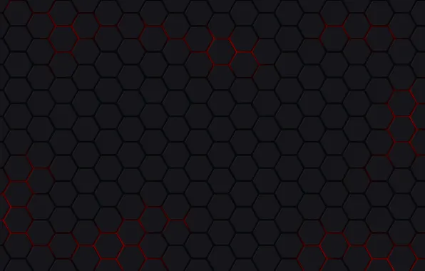 Красный, сетка, черный фон, шестиугольники