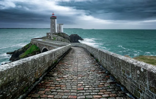 Море, маяк, France, Brittany, Finistere