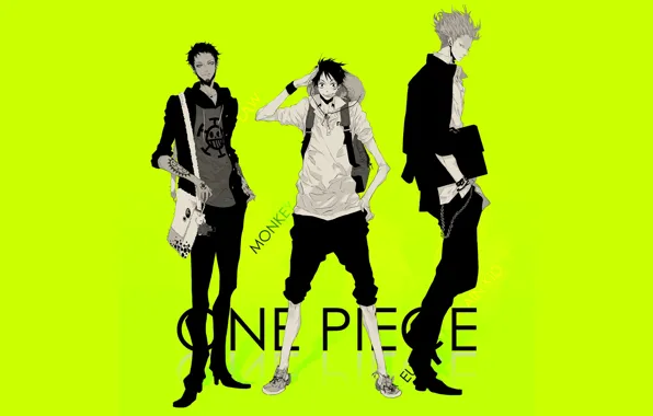 Аниме, парни, One Piece, салатовый фон