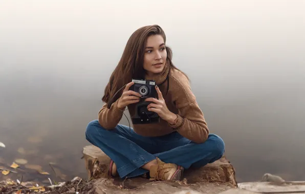 Картинка вода, поза, Девушка, фотоаппарат, Евгений Галяев, Виолетта Васильева