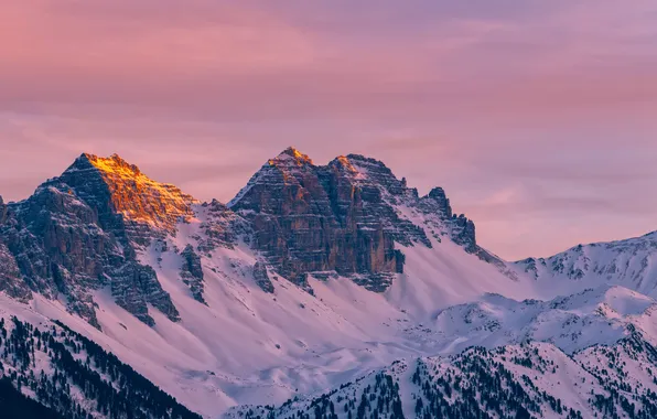 Небо, закат, скалы, снежные горы, Austria, Alps, Kalkkögel
