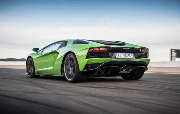 Green, Lamborghini, вид сзади, 2017, Aventador S