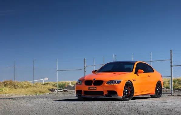 Небо, оранжевый, BMW, ограждение, БМВ, orange, e92