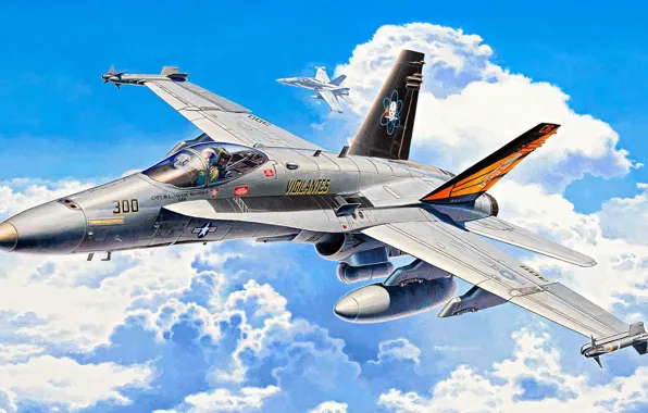Картинка F/A-18C, Douglas, Hornet, McDonnell, ВМС США, американский палубный истребитель-бомбардировщик, вариант с усовершенствованным БРЭО и вооружением