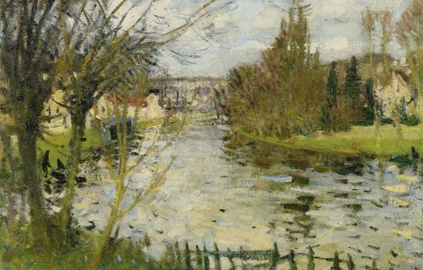 Пейзаж, картина, Пьер Эжен Монтезин, Pierre-Eugene Montezin, Деревня на берегу реки