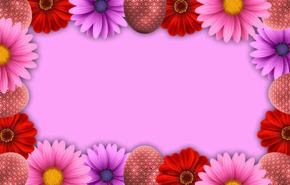 Цветы, рендеринг, яйца, Пасха, easter